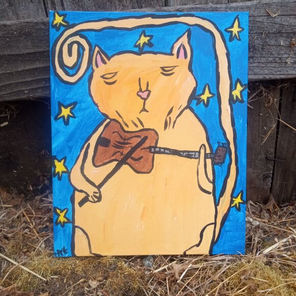 Orange Cat Playing Fiddle Painting - Picture 9 of 13